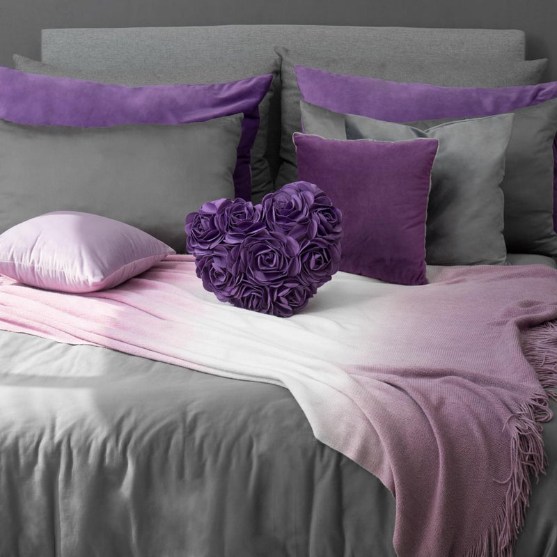 JWH Valentine's Day Throw Pillow Covers Decorative Flower Accent Pillow Cases Heart Shaped Cushion for Couch Living Room Bed Chair 14 x 16 Inches Purple - Image 3